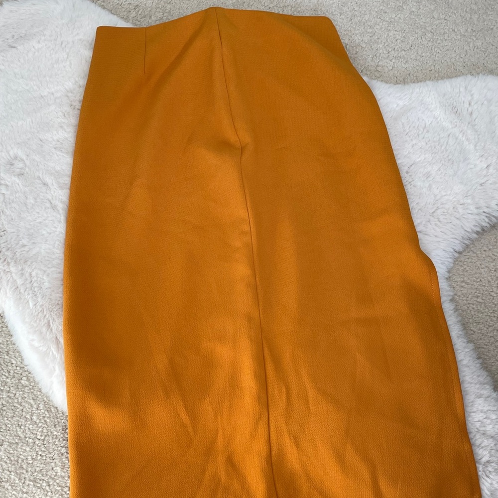 Orange/tan midi pencil skirt with slight side slit